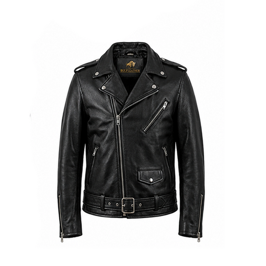 Mens Lambskin Motorcycle Black Leather Jacket