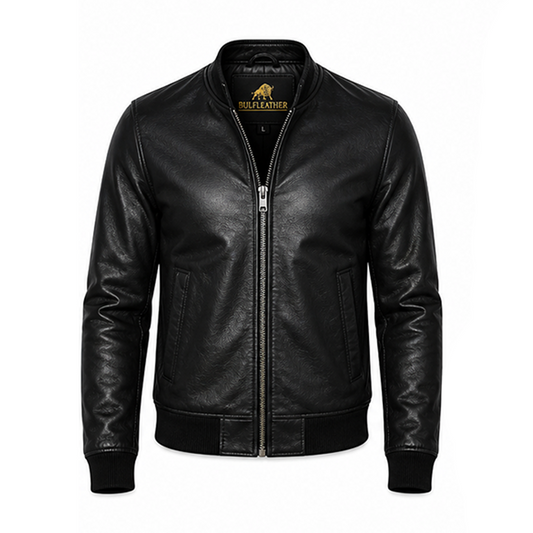 Men’s Stylish Black Bomber Leather Jacket