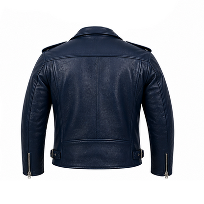 Blue Studded Motorcycle Leather Jacket