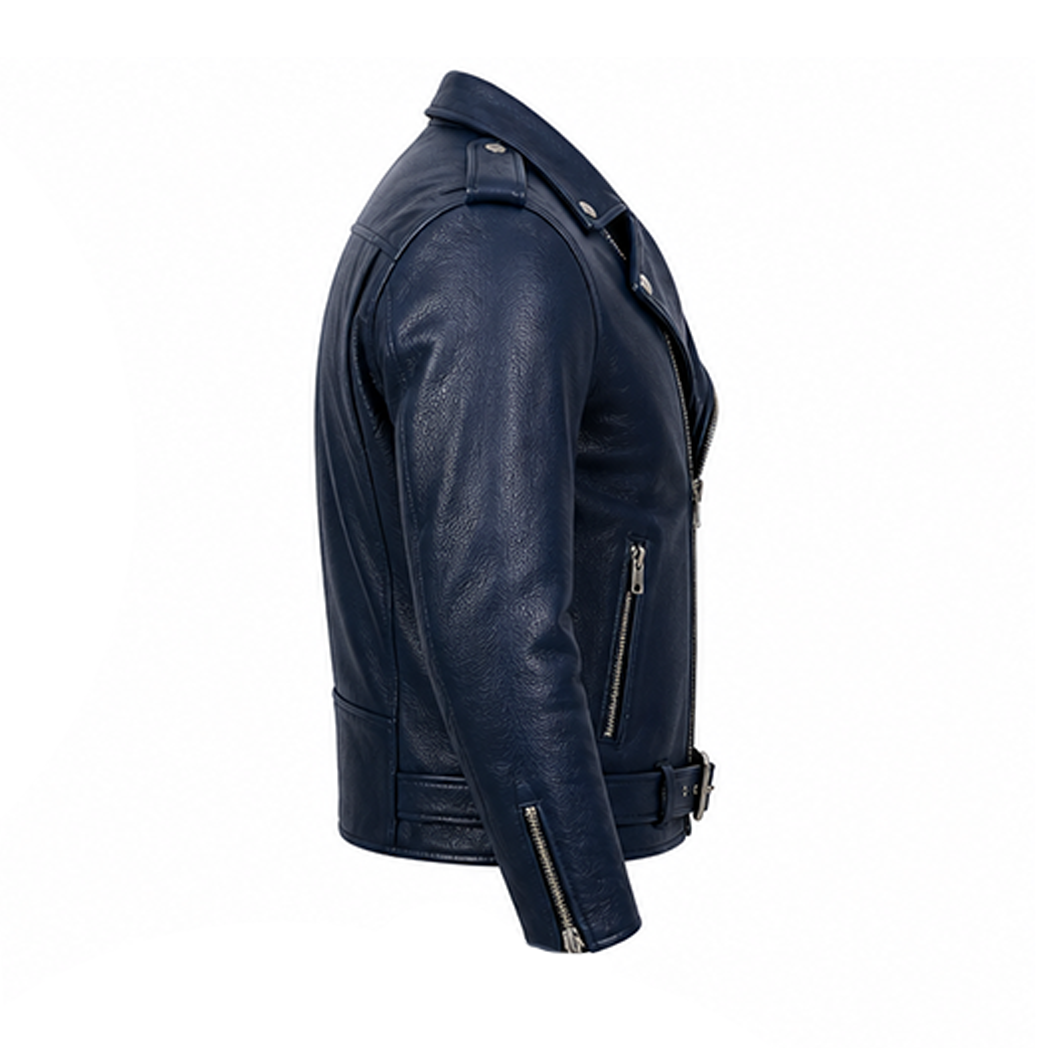 Blue Studded Motorcycle Leather Jacket
