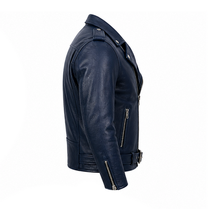 Blue Studded Motorcycle Leather Jacket