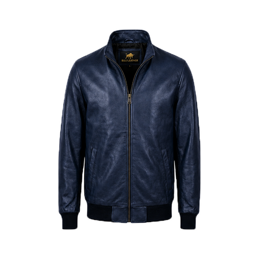 Men’s Stylish Blue Bomber Leather Jacket