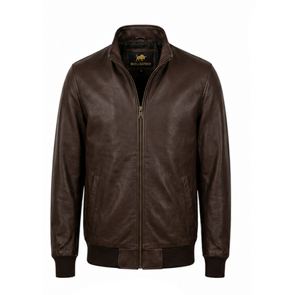 Men’s Stylish Brown Bomber Leather Jacket