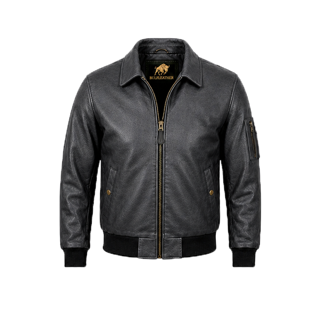 Men’s Stylish Grey Bomber Leather Jacket