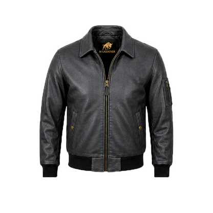 Men’s Stylish Grey Bomber Leather Jacket