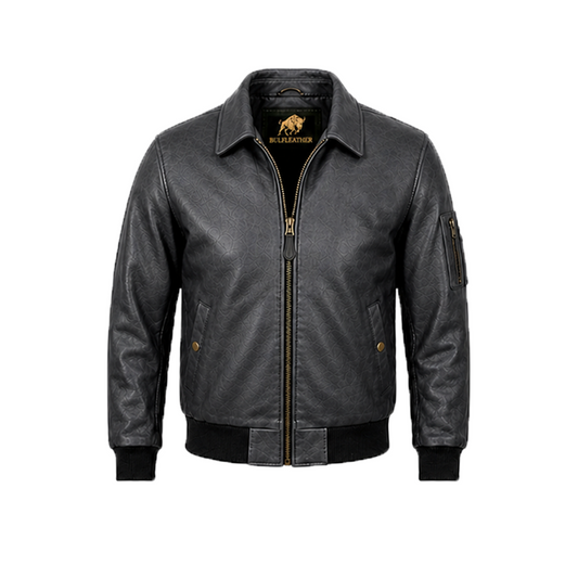 Men’s Stylish Grey Bomber Leather Jacket