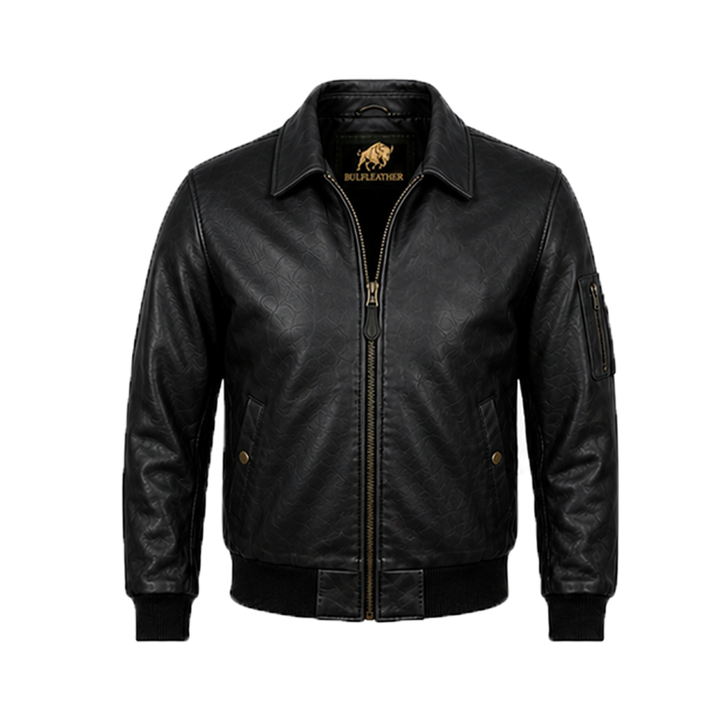 Men’s Stylish Jet Black Bomber Leather Jacket