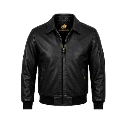 Men’s Stylish Jet Black Bomber Leather Jacket
