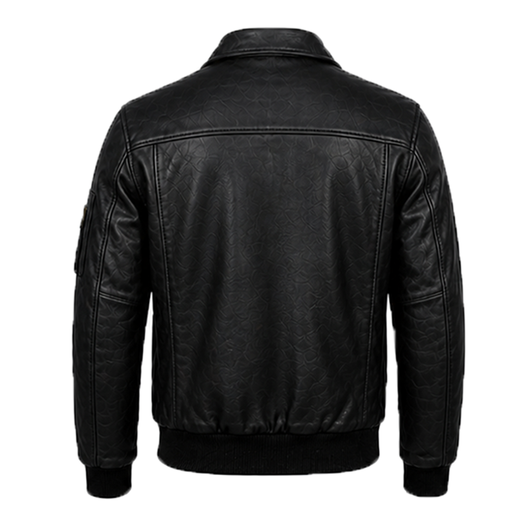 Men’s Stylish Jet Black Bomber Leather Jacket