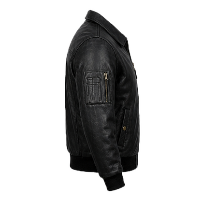 Men’s Stylish Jet Black Bomber Leather Jacket