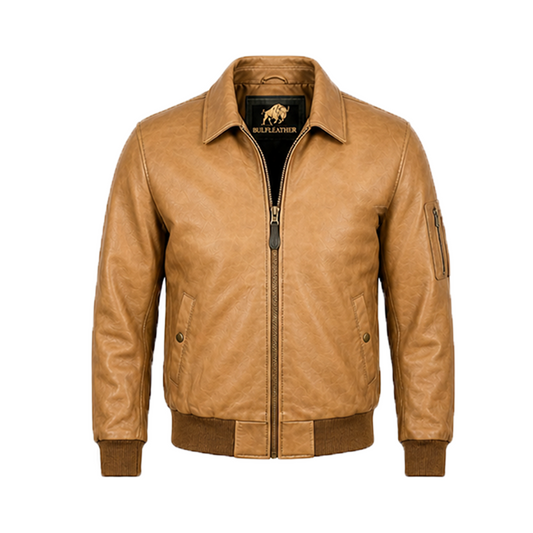 Men’s Stylish Brown Bomber Leather Jacket