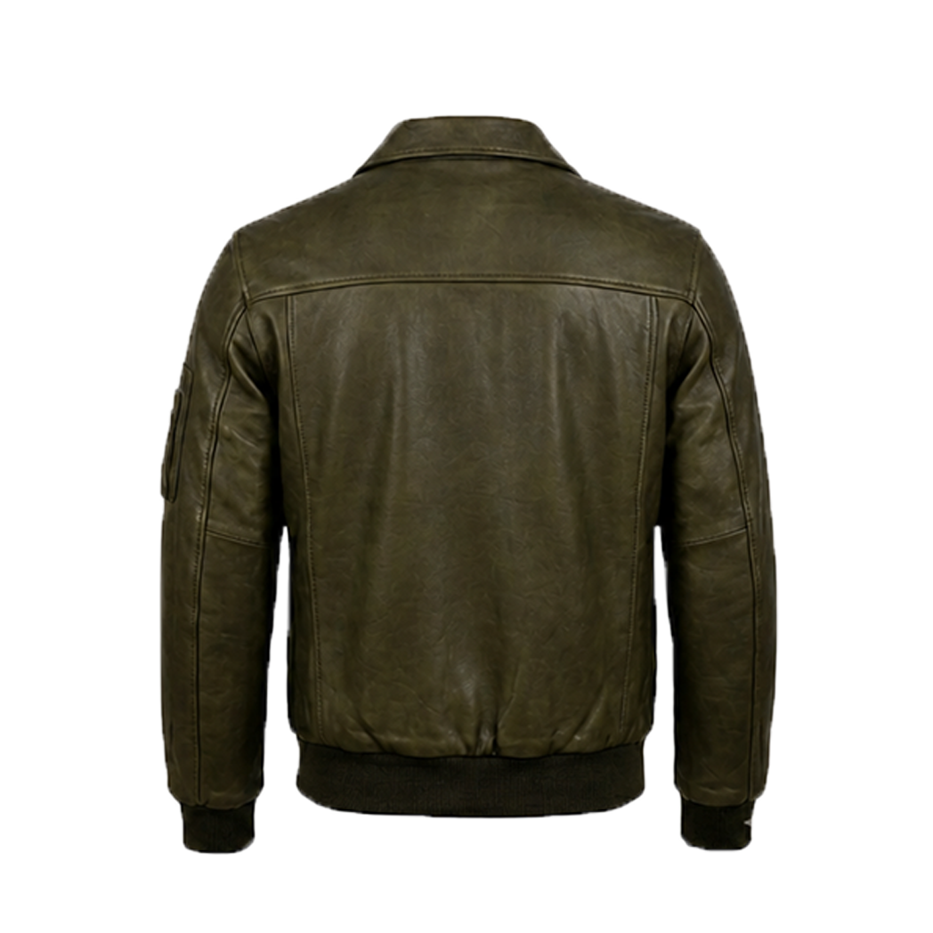 Men’s Olive Green Bomber Leather Jacket