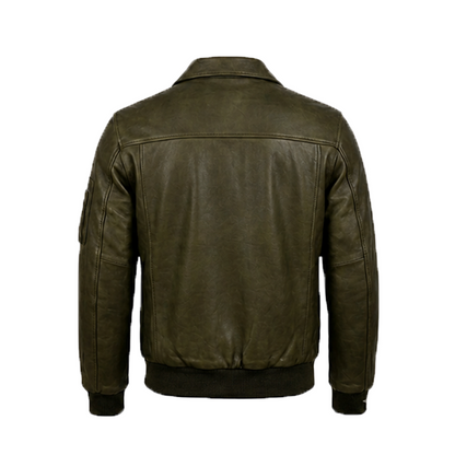 Men’s Olive Green Bomber Leather Jacket