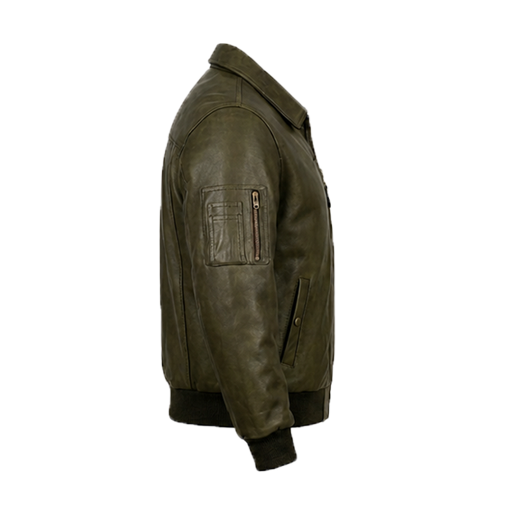 Men’s Olive Green Bomber Leather Jacket