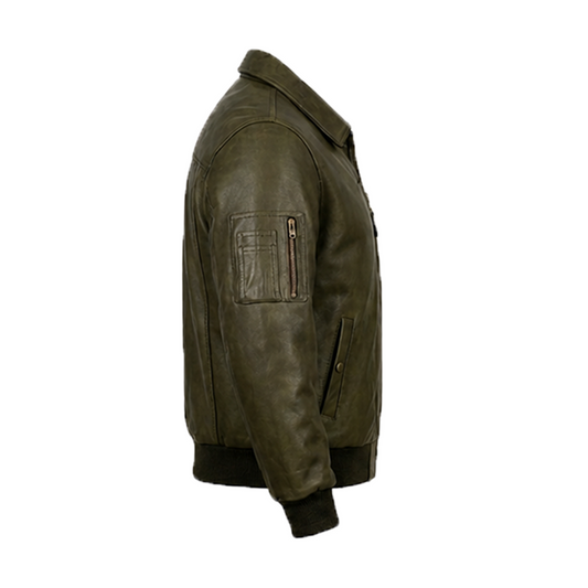 Men’s Olive Green Bomber Leather Jacket
