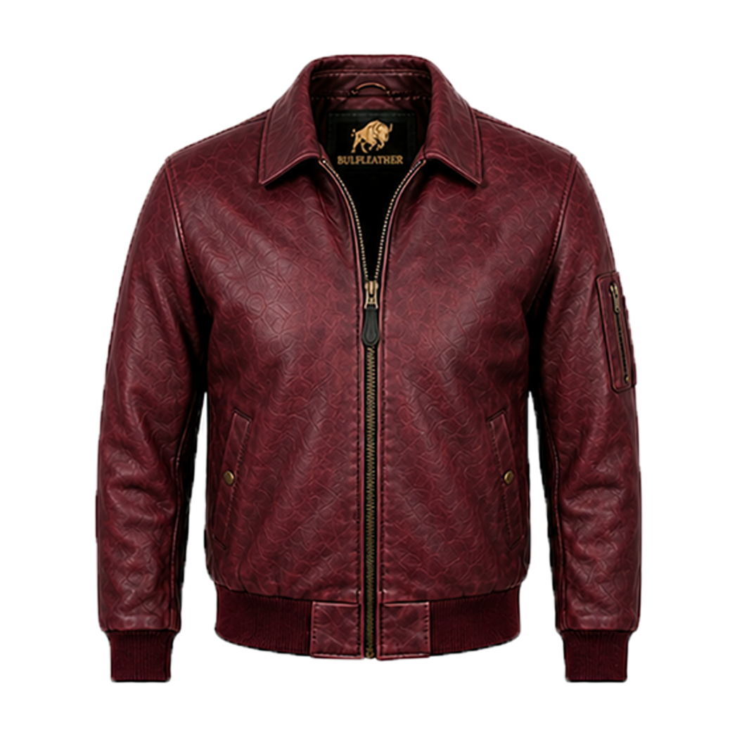 Men’s Stylish Red Bomber Leather Jacket