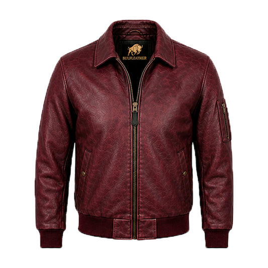 Men’s Stylish Red Bomber Leather Jacket